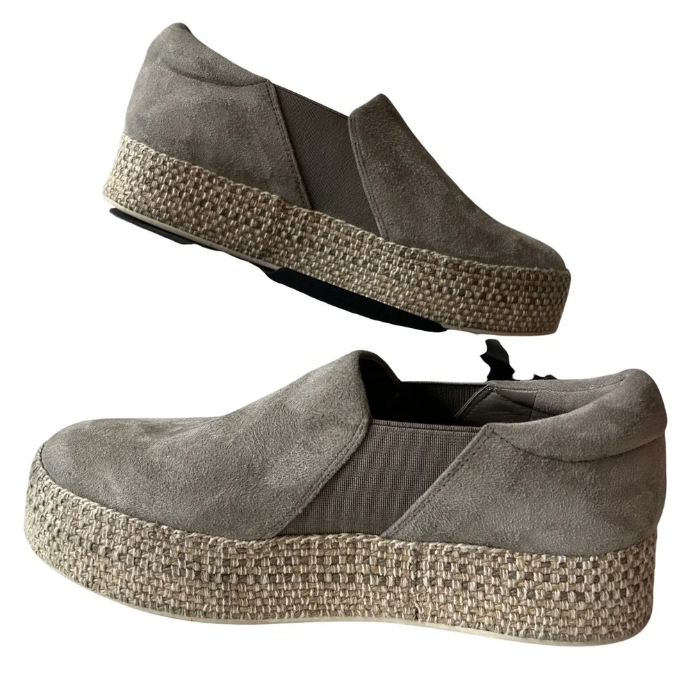 Vince Espadrille Suede Platform Slip On Sneakers US 6 EU 36 Grey Boho Coastal